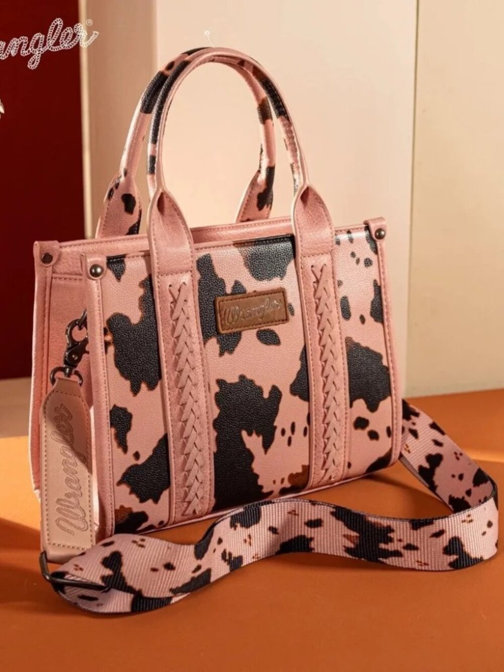 Wrangler Cow Print Concealed Carry Tote/Crossbody - Pink